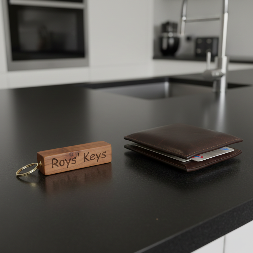 8.5cm Personalised Keyring. Any font and Text. Made from UK Cherry Wood.