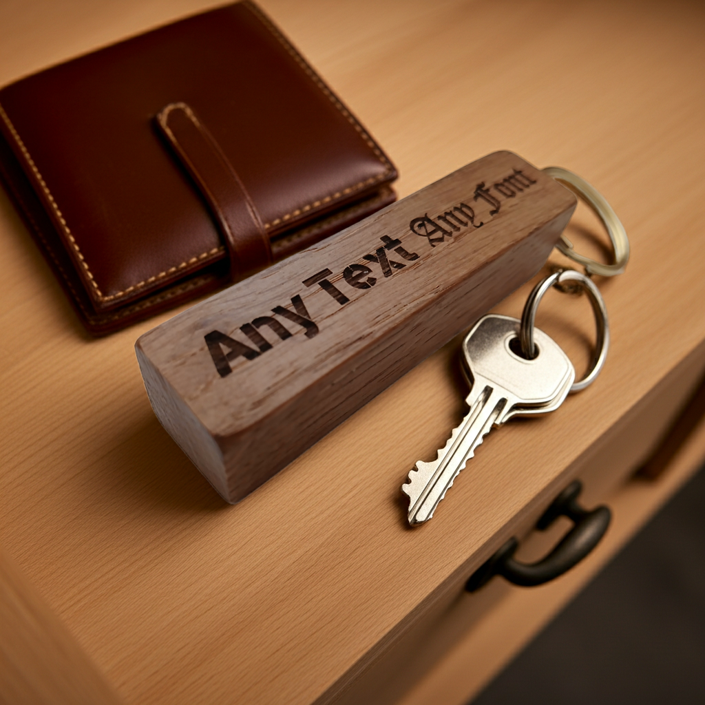 8.5cm Personalised Oak Keyring. Any font and Text. Made from solid Kentish Oak.