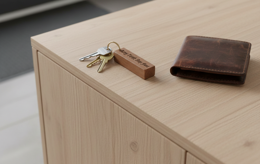 8.5cm Personalised Oak Keyring. Any font and Text. Made from solid Kentish Oak.