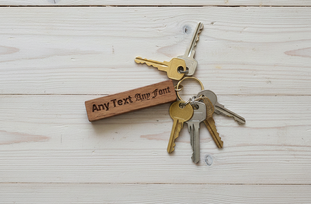 8.5cm Personalised Oak Keyring. Any font and Text. Made from solid Kentish Oak.