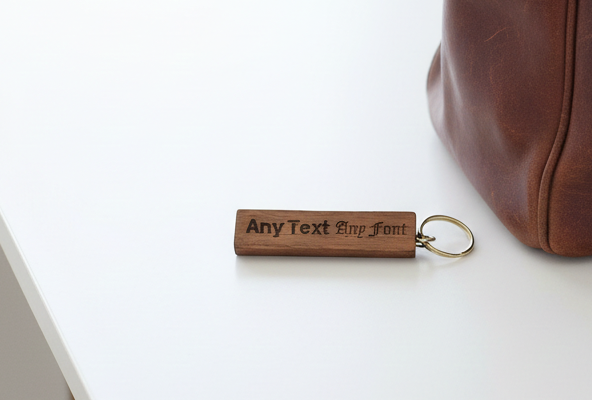 8.5cm Personalised Oak Keyring. Any font and Text. Made from solid Kentish Oak.