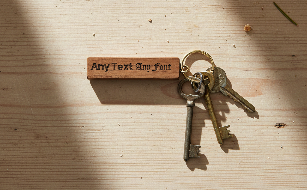 8.5cm Personalised Oak Keyring. Any font and Text. Made from solid Kentish Oak.