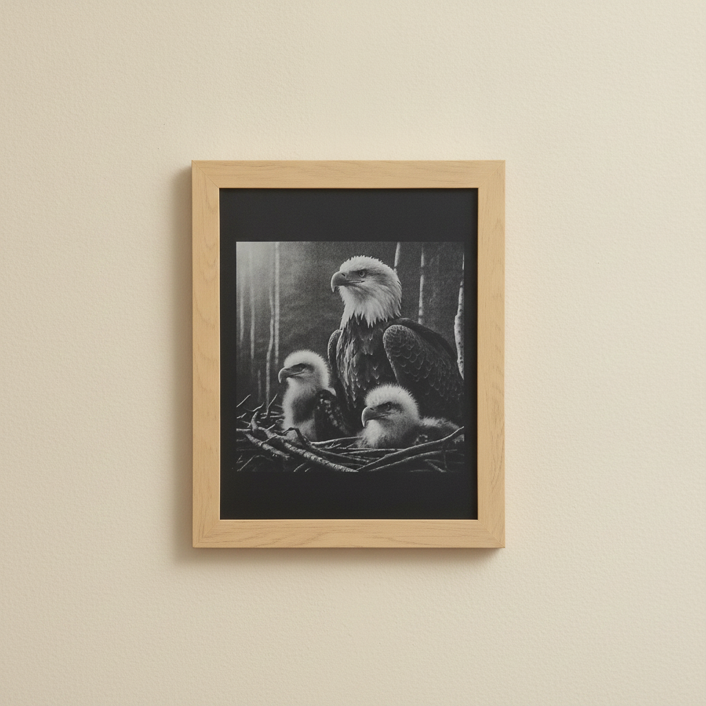 Bald Eagle Family Multi-Tone Laser Engraved Framed Wall Art (25x20cm), (approx. 10"x 8").