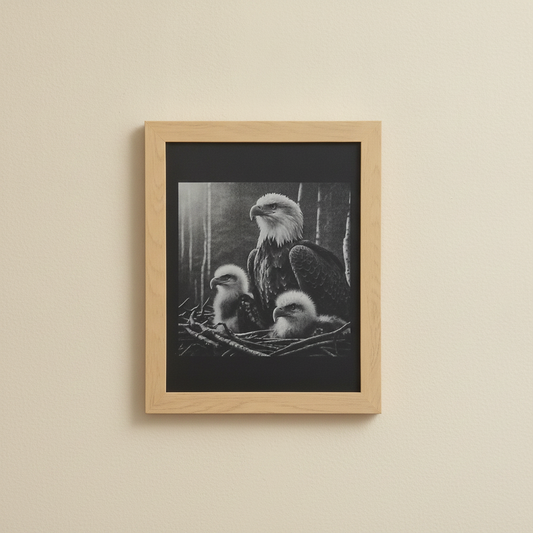 Eagle Family Multi-Tone Laser Engraved Framed Wall Art (25x20cm), (approx. 10"x 8").