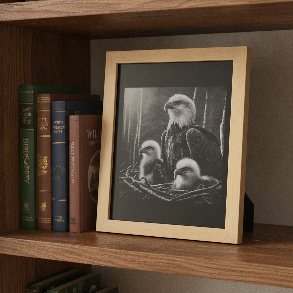 Bald Eagle Family Multi-Tone Laser Engraved Framed Wall Art (25x20cm), (approx. 10"x 8").