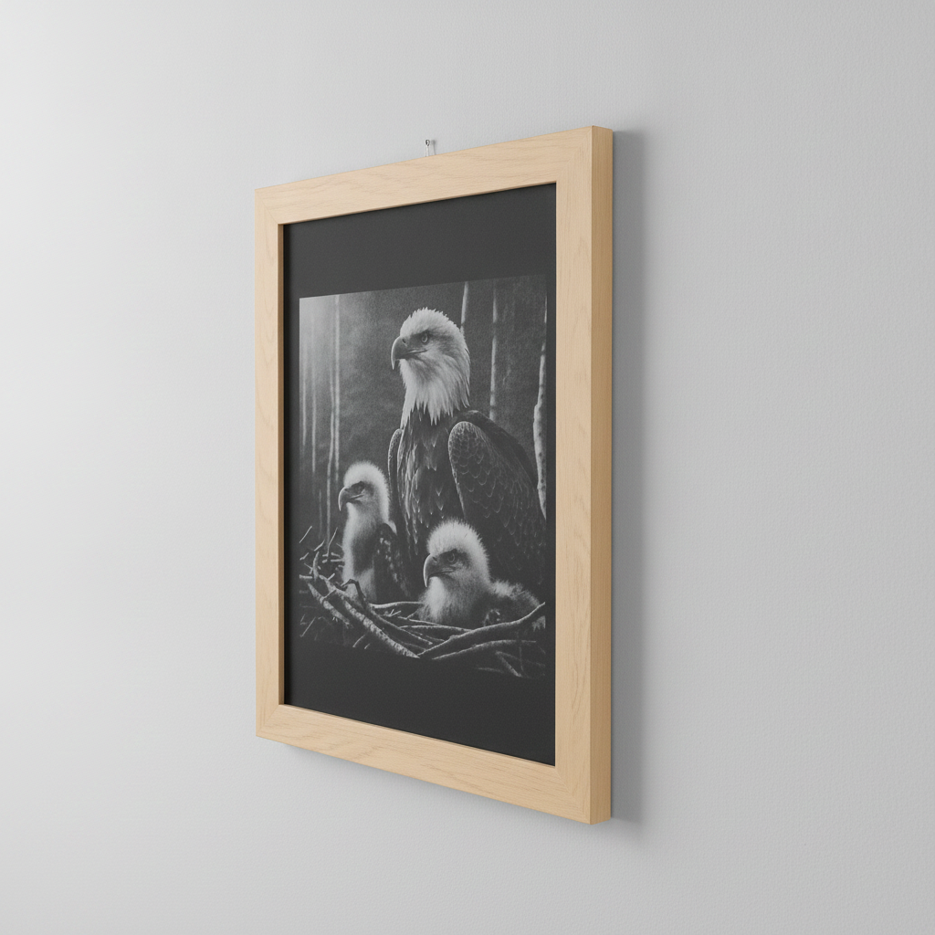 Bald Eagle Family Multi-Tone Laser Engraved Framed Wall Art (25x20cm), (approx. 10"x 8").