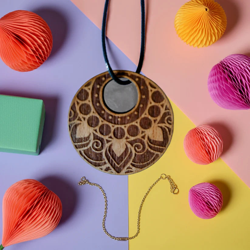 x 3 Exquisite Steamed Beech Pendants Collection, with waxed necklaces.