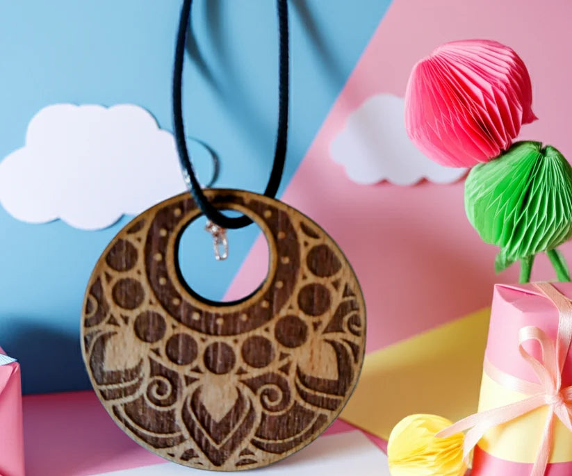 x 3 Exquisite Steamed Beech Pendants Collection, with waxed necklaces.