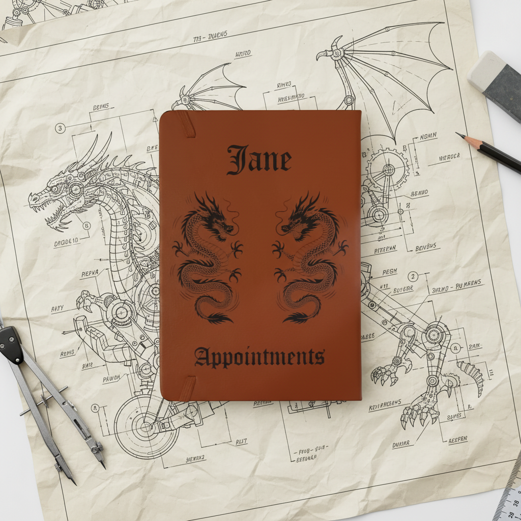 Bespoke,  Hardback Personalised A5 notebook. PU Tan Leather, Hardback with Lined paper.