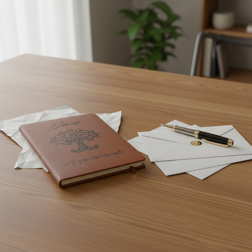 Bespoke,  Hardback Personalised A5 notebook. PU Tan Leather, Hardback with Lined paper.