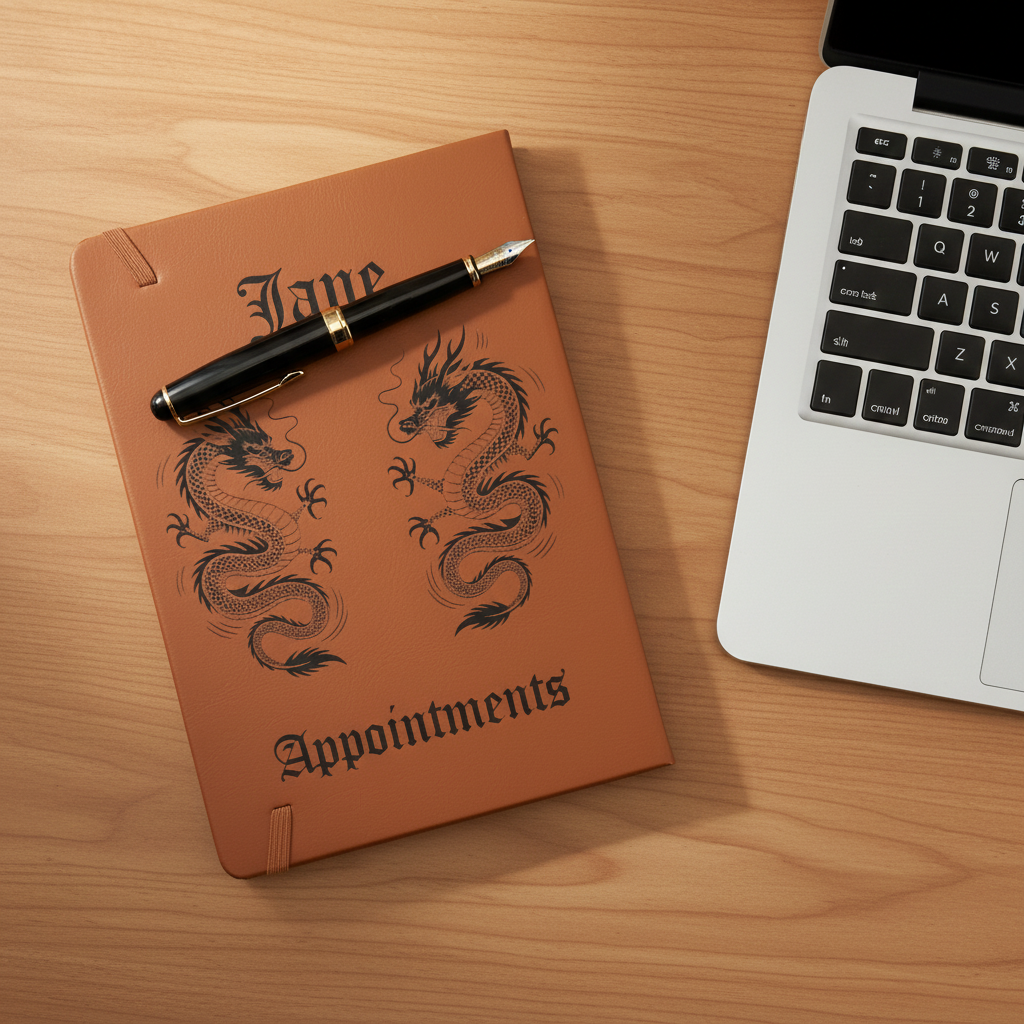 Bespoke,  Hardback Personalised A5 notebook. PU Tan Leather, Hardback with Lined paper.