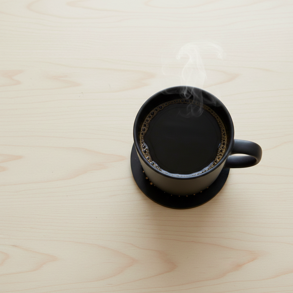 Set of 6, Round, Black Topped Wood Drink Coasters - Golden Swirl Collection, with bumper feet.