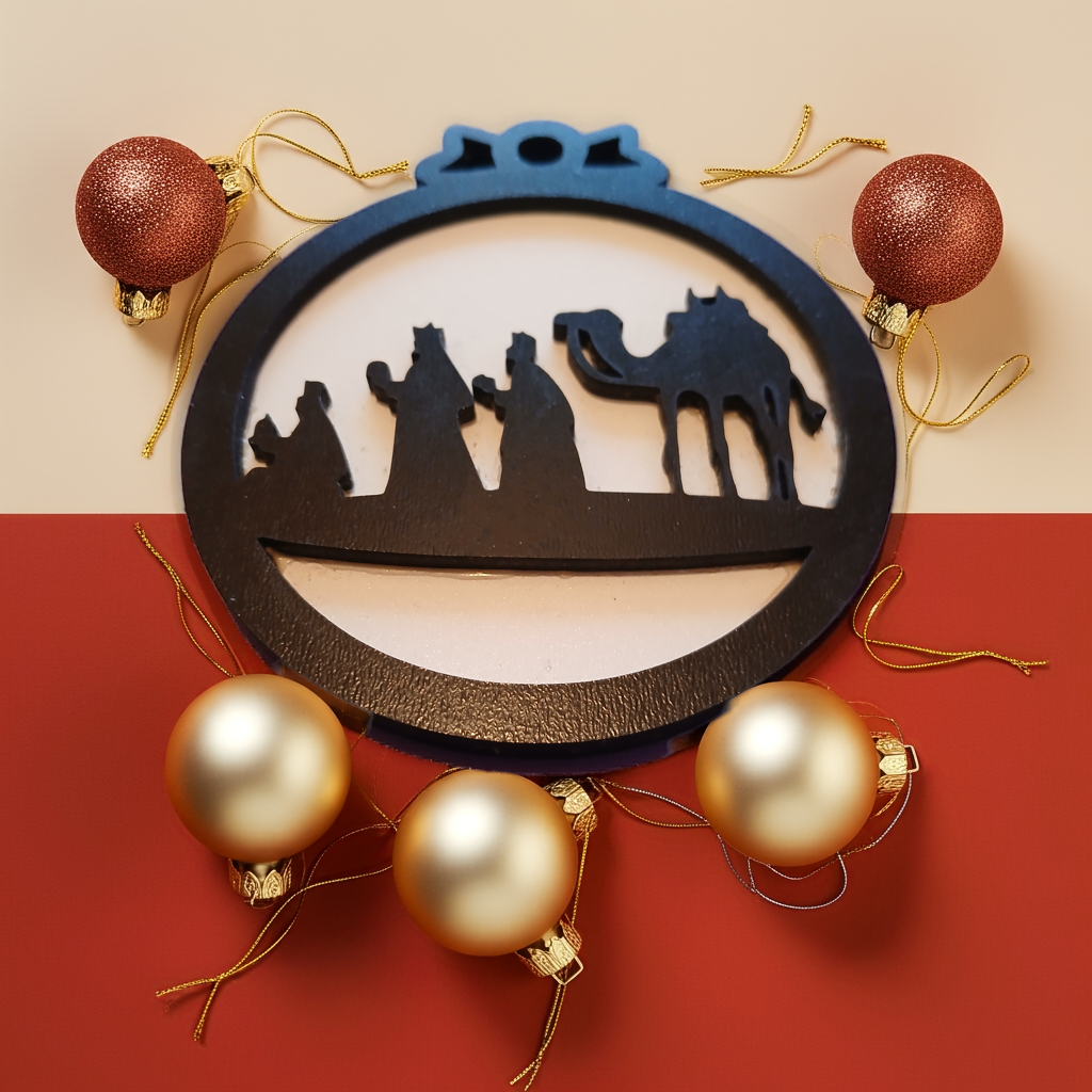 Set of 4, Black and White Wood Christmas Baubles, 95mm x 85xx x 0.5mm.