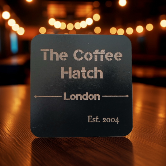 Bulk / Trade Black Topped Wood Drink Coasters, 95mm x 95mm or 95mm diameter.