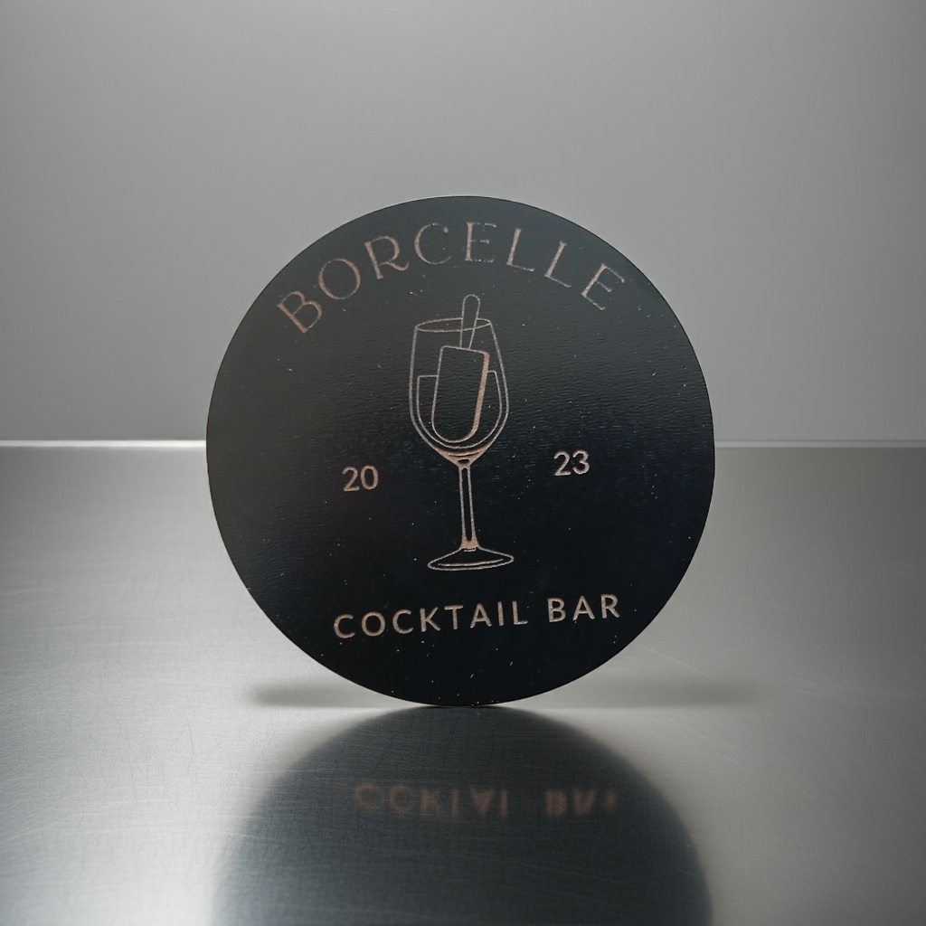 Bulk / Trade Black Topped Wood Drink Coasters, 95mm x 95mm or 95mm diameter.