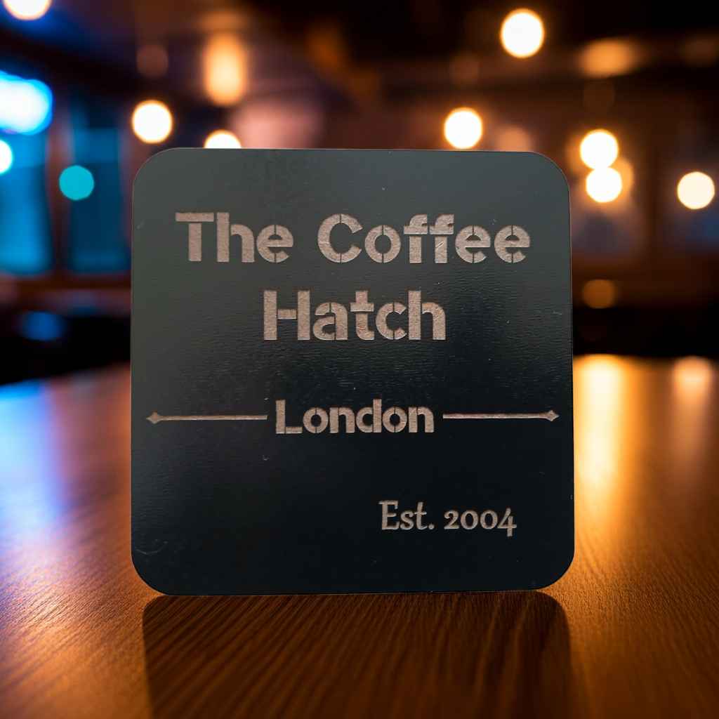 Bulk / Trade Black Topped Wood Drink Coasters, 95mm x 95mm or 95mm diameter.