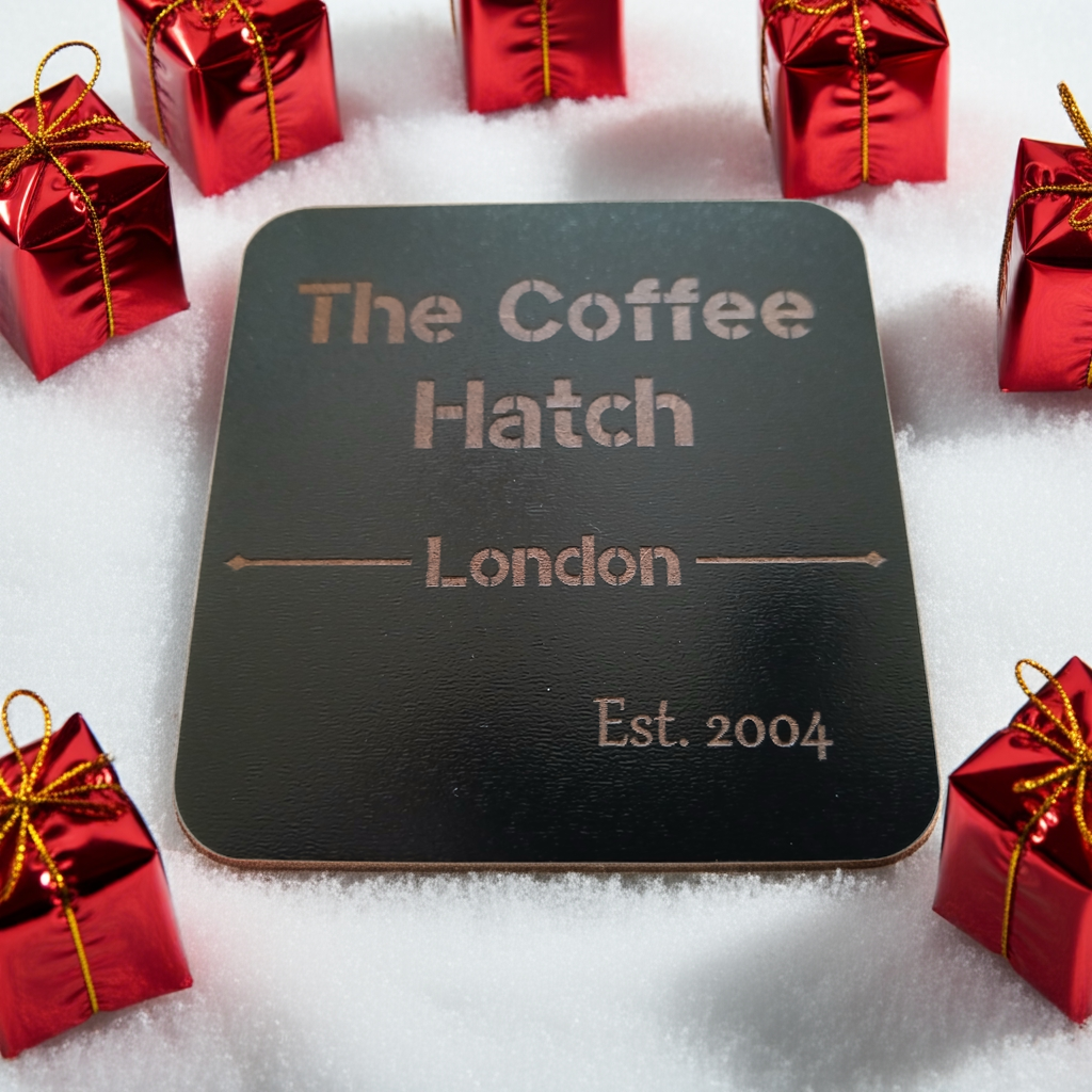 Bulk / Trade Black Topped Wood Drink Coasters, 95mm x 95mm or 95mm diameter.