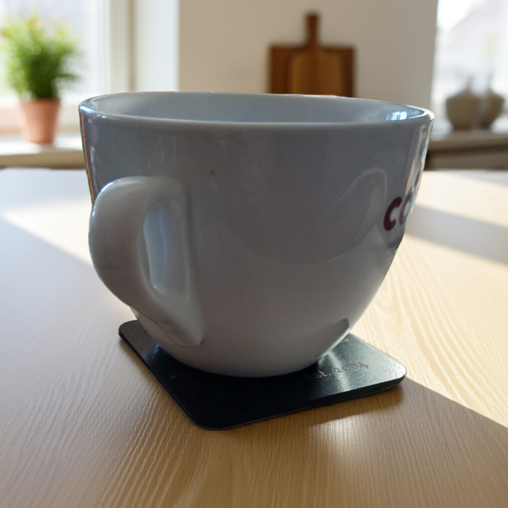 Bulk / Trade Black Topped Wood Drink Coasters, 95mm x 95mm or 95mm diameter.