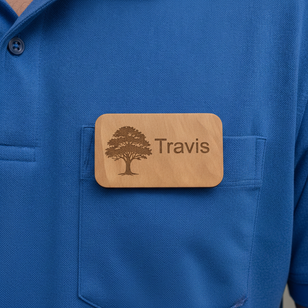 Bulk / Trade Staff ID Badges / Wooden Name Badges.  Credit Card Size +4mm deep. With Pin Fastener. From £1.60 each.