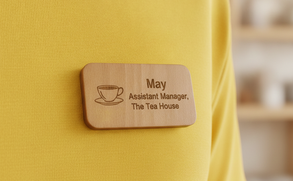 Bulk / Trade Staff ID Badges / Wooden Name Badges.  Credit Card Size +4mm deep. With Pin Fastener. From £1.60 each.
