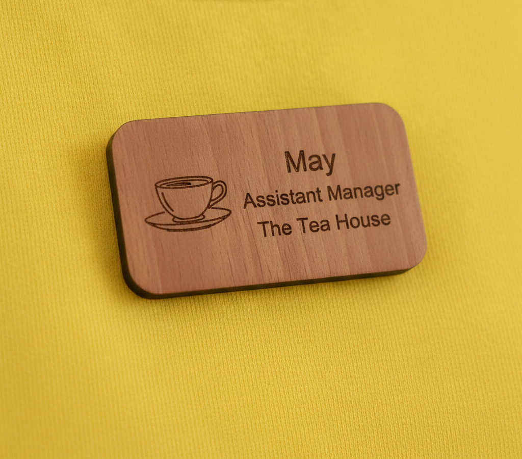 Bulk / Trade Staff ID Badges / Wooden Name Badges.  Credit Card Size +4mm deep. With Pin Fastener. From £1.60 each.