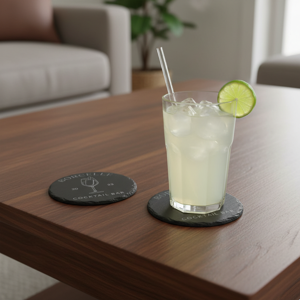 Bulk / Trade, Round or Square Chunky UK sourced, Slate Coaster. 100mm diameter or 100mm x 100mm, with anti-skid feet.