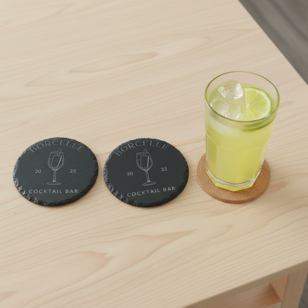 Bulk / Trade, Round or Square Chunky UK sourced, Slate Coaster. 100mm diameter or 100mm x 100mm, with anti-skid feet.