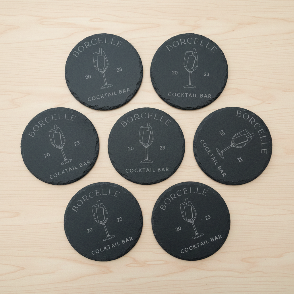 Bulk / Trade, Round or Square Chunky UK sourced, Slate Coaster. 100mm diameter or 100mm x 100mm, with anti-skid feet.
