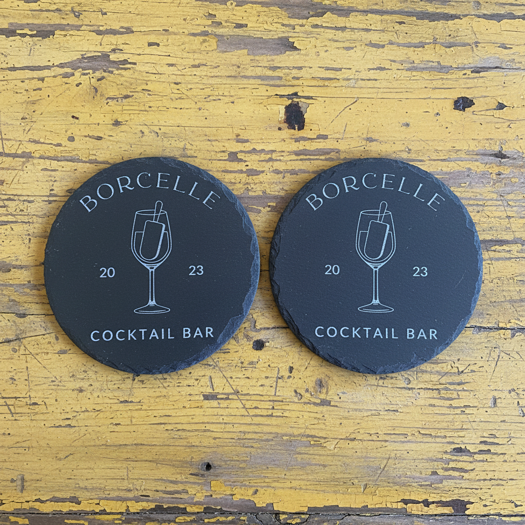 Bulk / Trade, Round or Square Chunky UK sourced, Slate Coaster. 100mm diameter or 100mm x 100mm, with anti-skid feet.