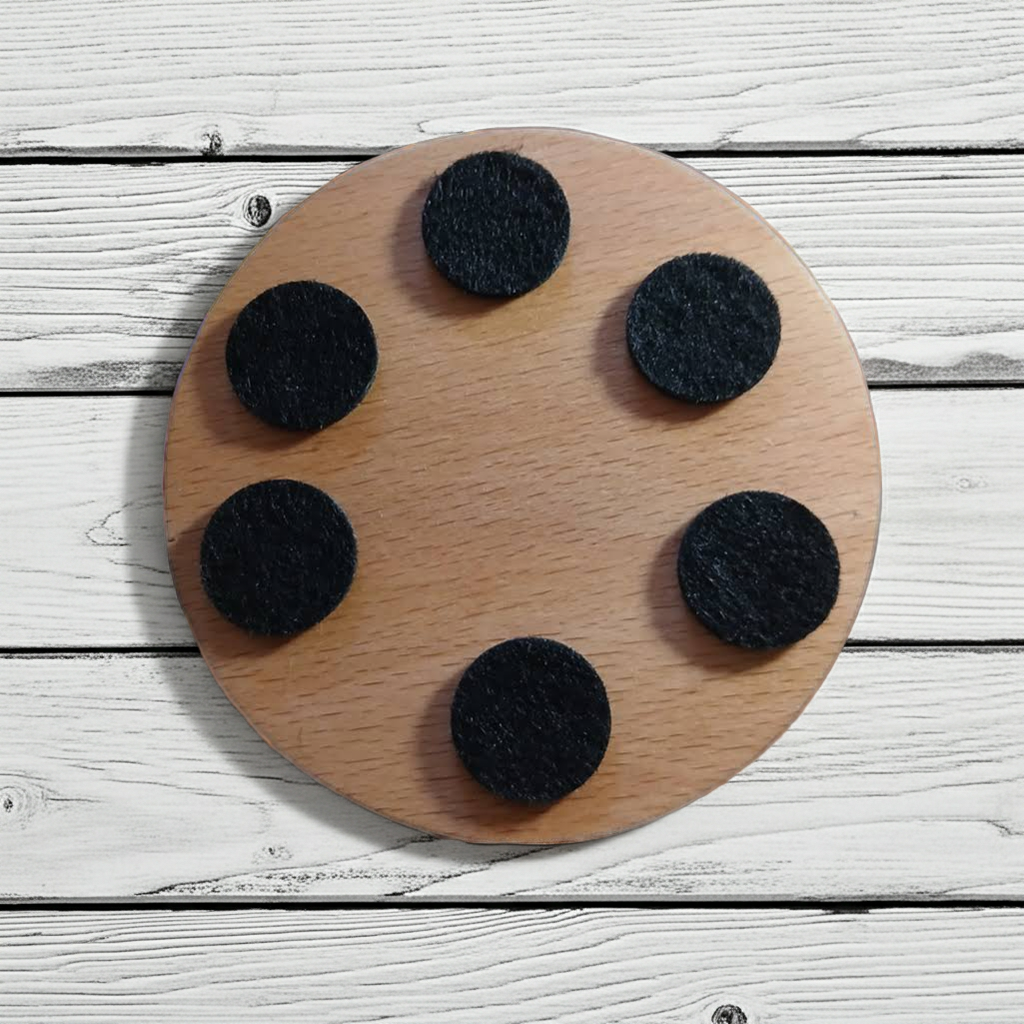 Set of 6, Mandala Pattern, Round, Steamed Beech Drink Coasters, with bumper feet, (95mm diameter).