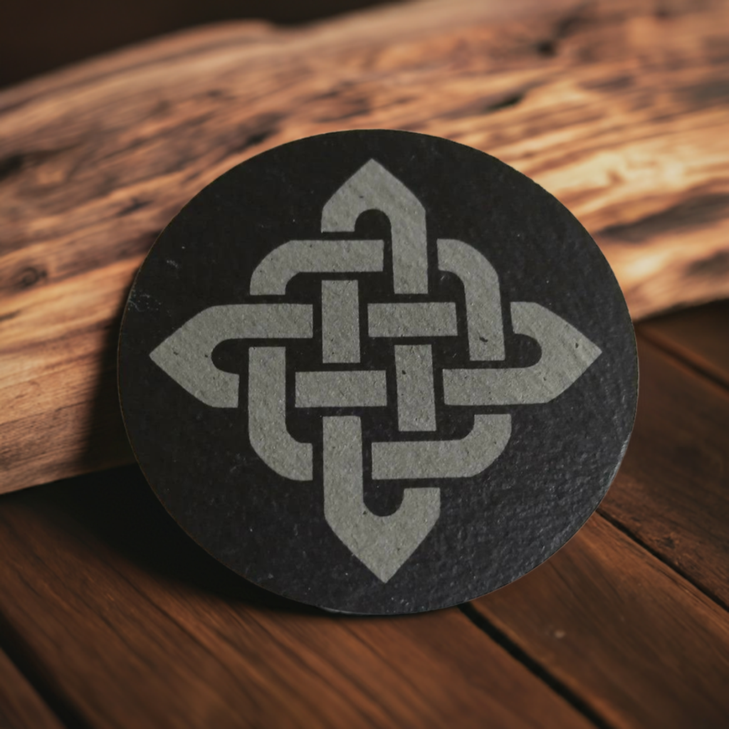 Set of 6, Round Celt Themed Slate Coasters.