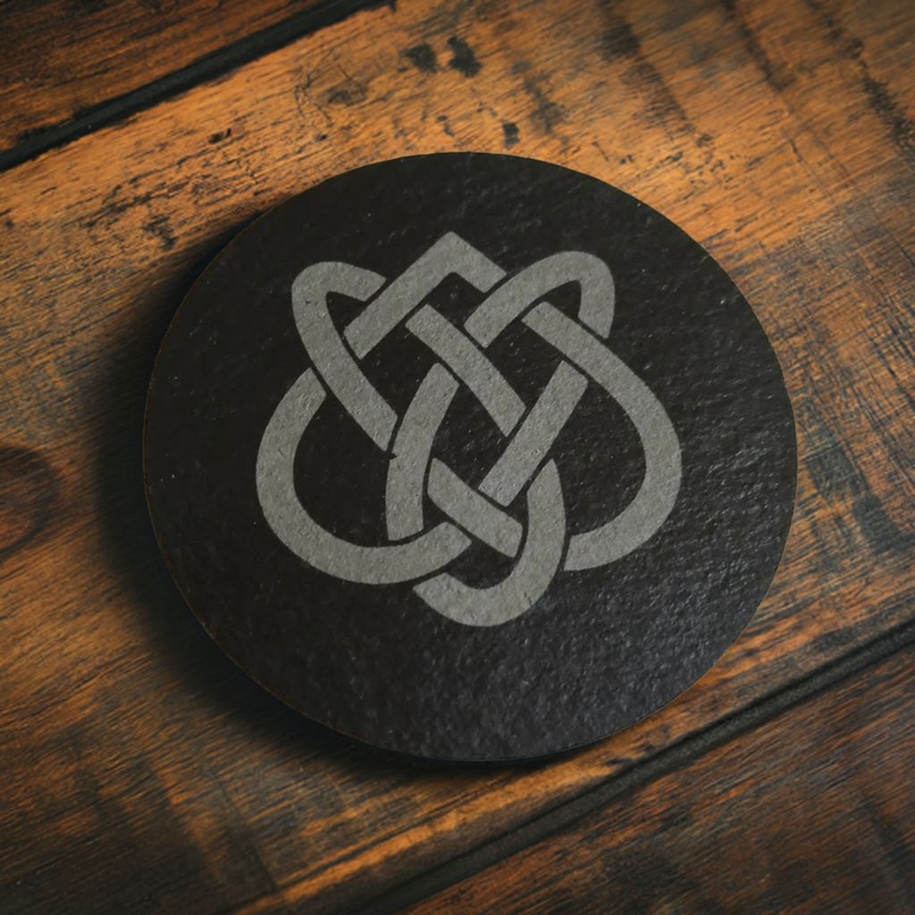 Set of 6, Round Celt Themed Slate Coasters.