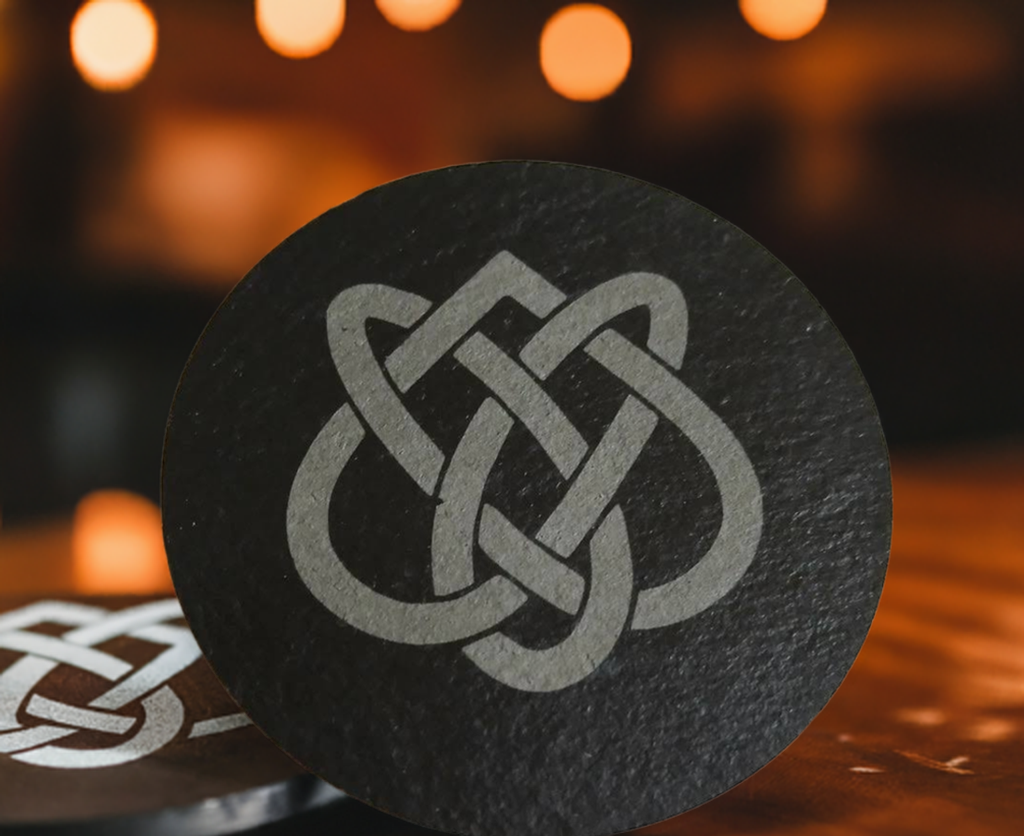 Set of 6, Round Celt Themed Slate Coasters.