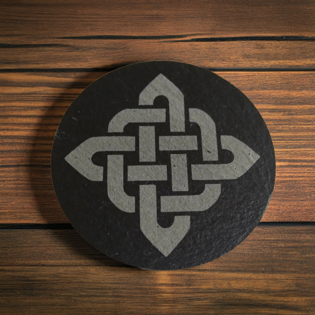 Set of 6, Round Celt Themed Slate Coasters.