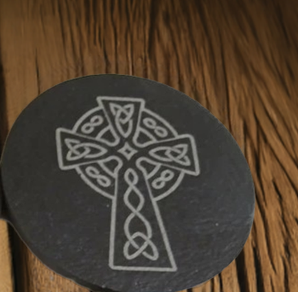 Set of 6, Round Celt Themed Slate Coasters.
