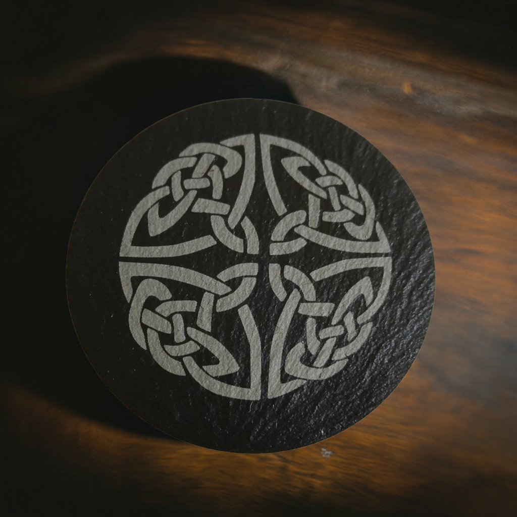 Set of 6, Round Celt Themed Slate Coasters.