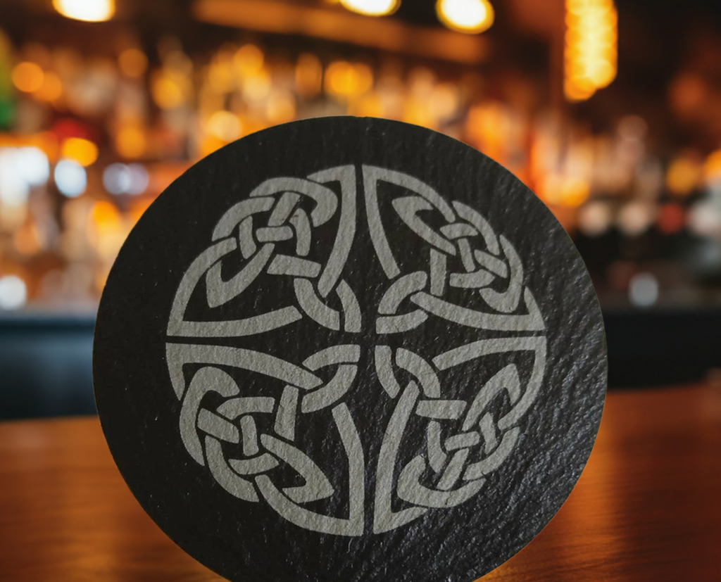 Set of 6, Round Celt Themed Slate Coasters.