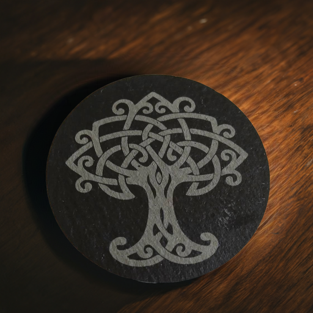Set of 6, Round Celt Themed Slate Coasters.