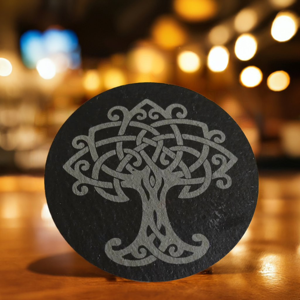 Set of 6, Round Celt Themed Slate Coasters.