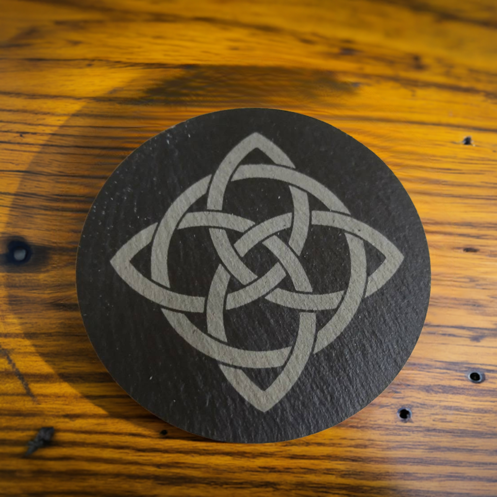 Set of 6, Round Celt Themed Slate Coasters.