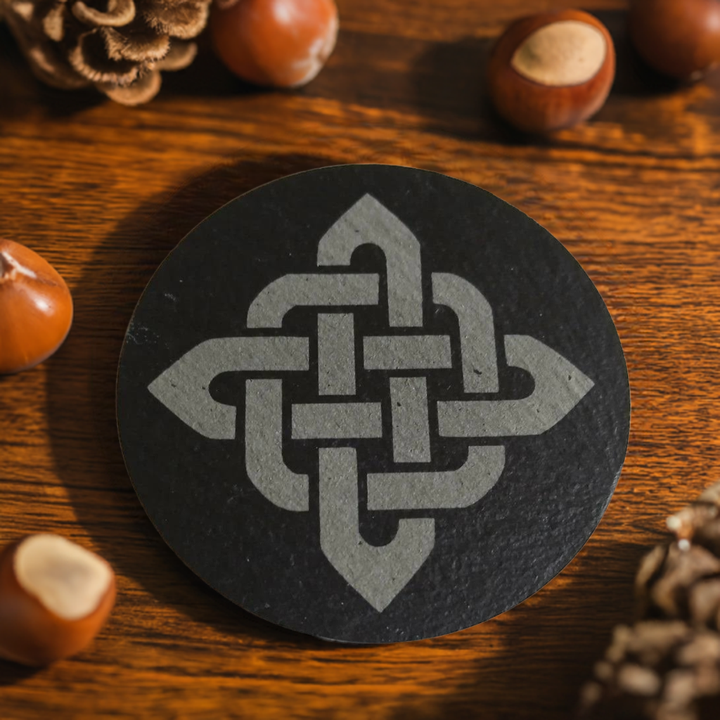Set of 6, Round Celt Themed Slate Coasters.