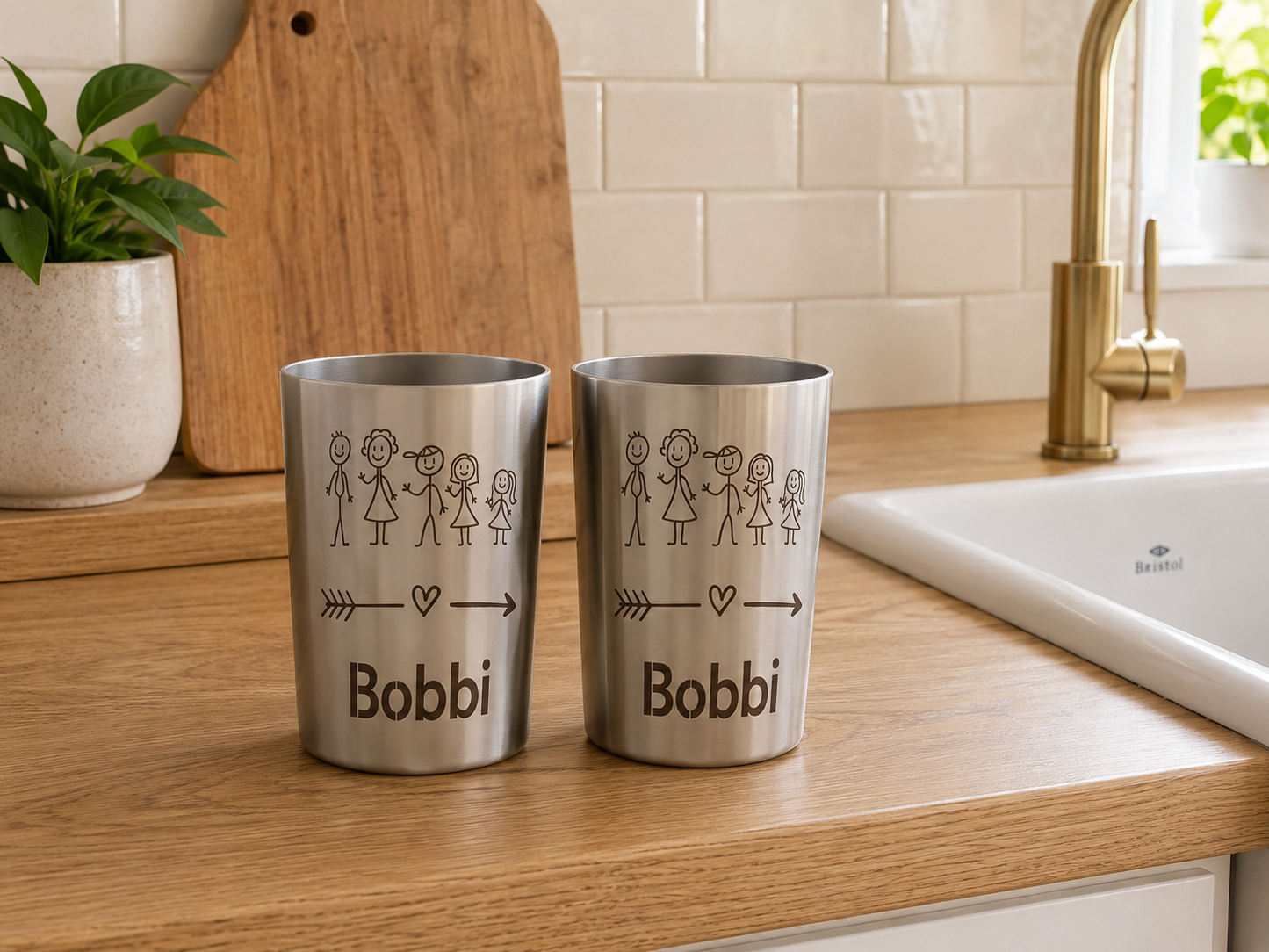 x 2 Personalised Stainless Steel Tumblers (300ml) | Custom Engraved, Any text and Font.