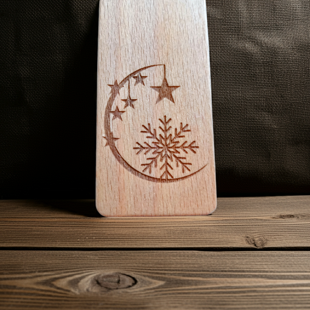 Christmas Moon, Stars and Snowflake Wood Bookmark. Personalise with any Text and Font.
