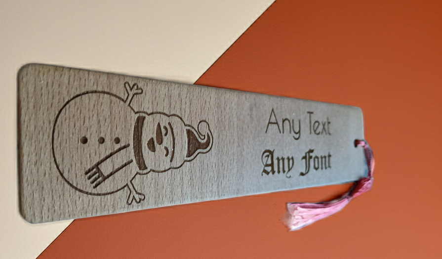 Christmas Wood Bookmark, Snowman Engraving. Personalise, Any Text and Font.