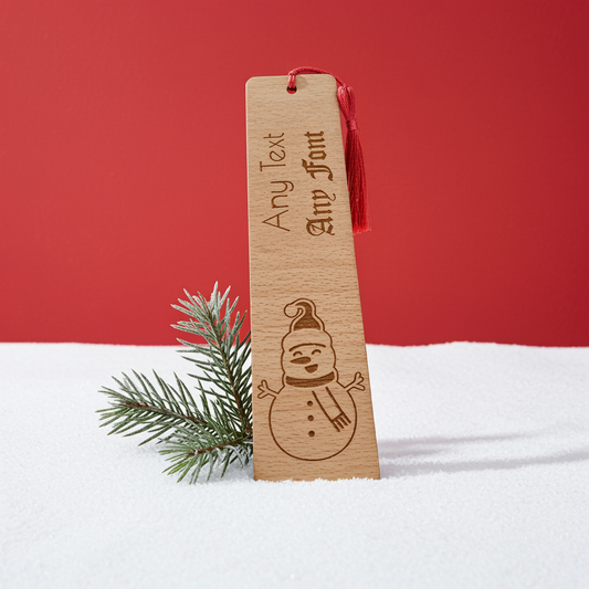 Christmas Wood Bookmark, Snowman Engraving. Personalise, Any Text and Font.