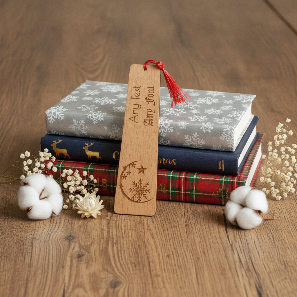 Custom Christmas Gift for Readers | Personalized Steamed Beech Wooden Bookmark with Tassel