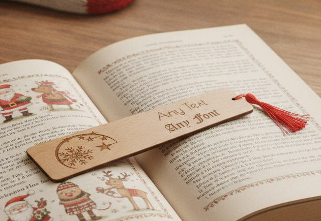 Custom Christmas Gift for Readers | Personalized Steamed Beech Wooden Bookmark with Tassel