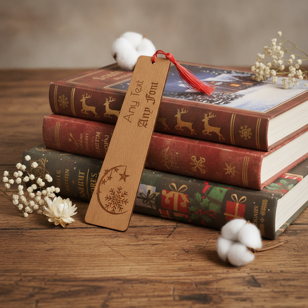 Custom Christmas Gift for Readers | Personalized Steamed Beech Wooden Bookmark with Tassel