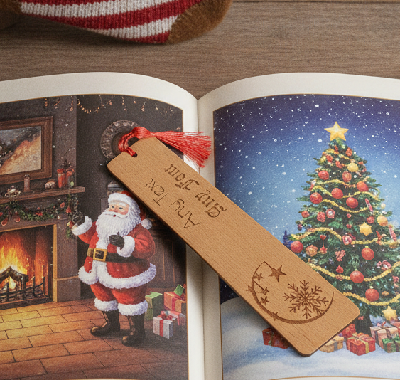 Custom Christmas Gift for Readers | Personalized Steamed Beech Wooden Bookmark with Tassel