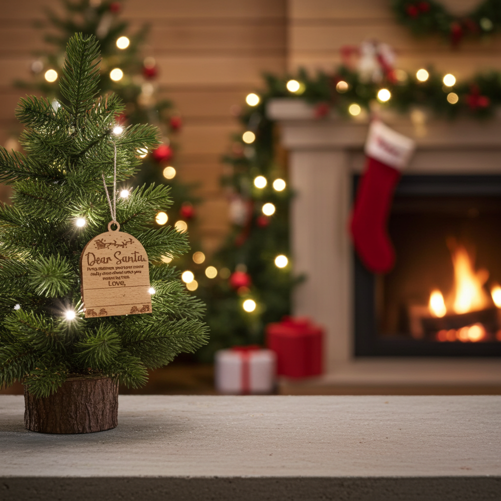 Set of 3, Cute Customizable Dear Santa Tree  / Hanging Steam Beech Wood Ornaments.